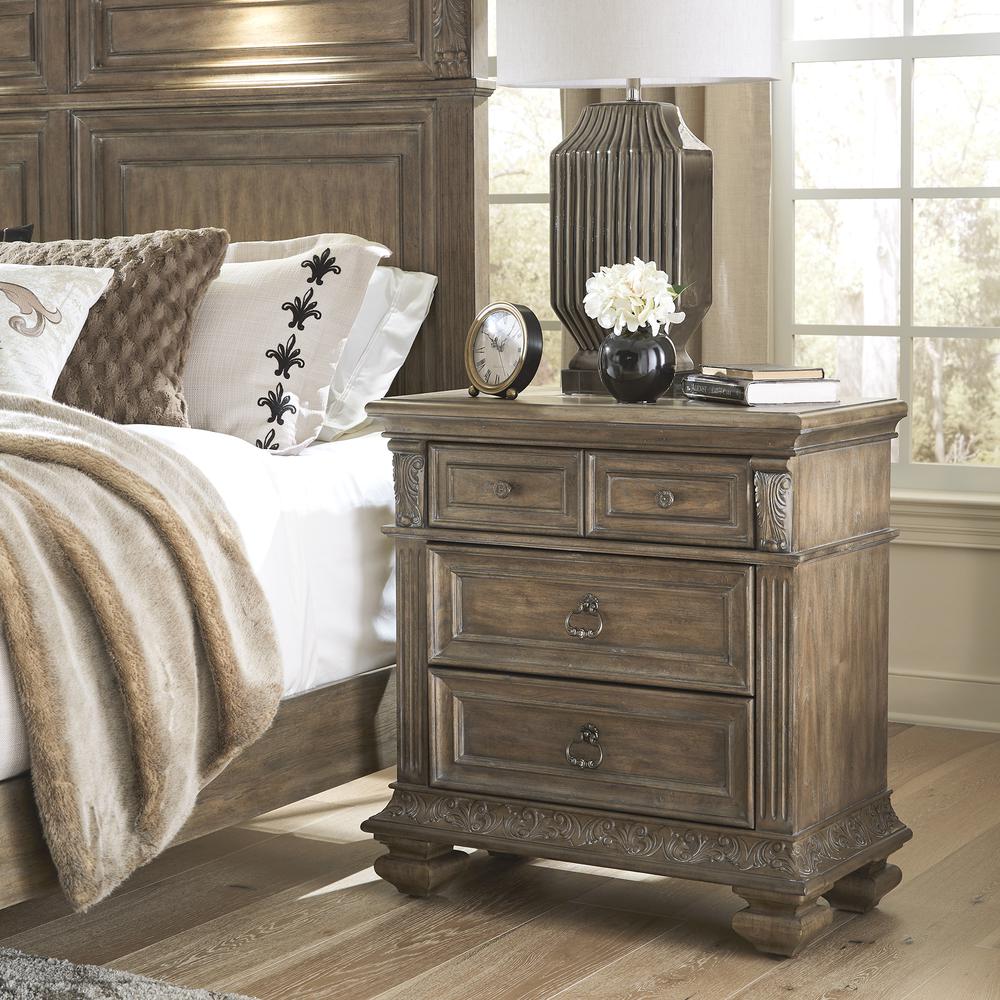 Bedside Chest w/ Charging Station Traditional Brown. Picture 2