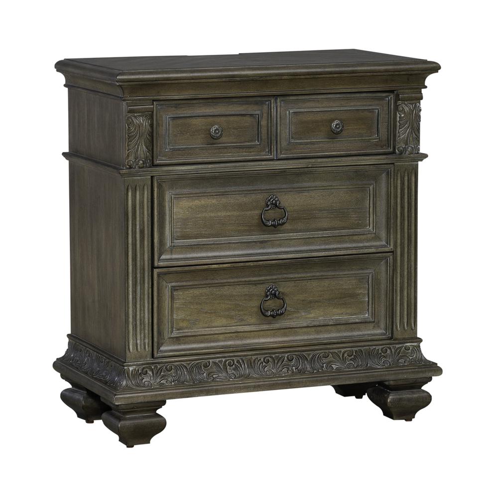 Bedside Chest w/ Charging Station Traditional Brown. Picture 1