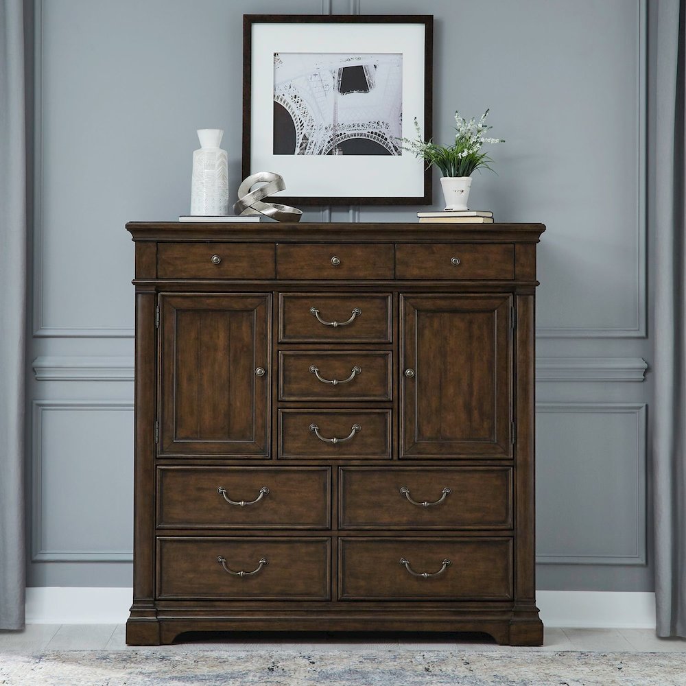 Arden Road 2 Door 10 Drawer Chest for Bedroom - Satin Cherry. Picture 2