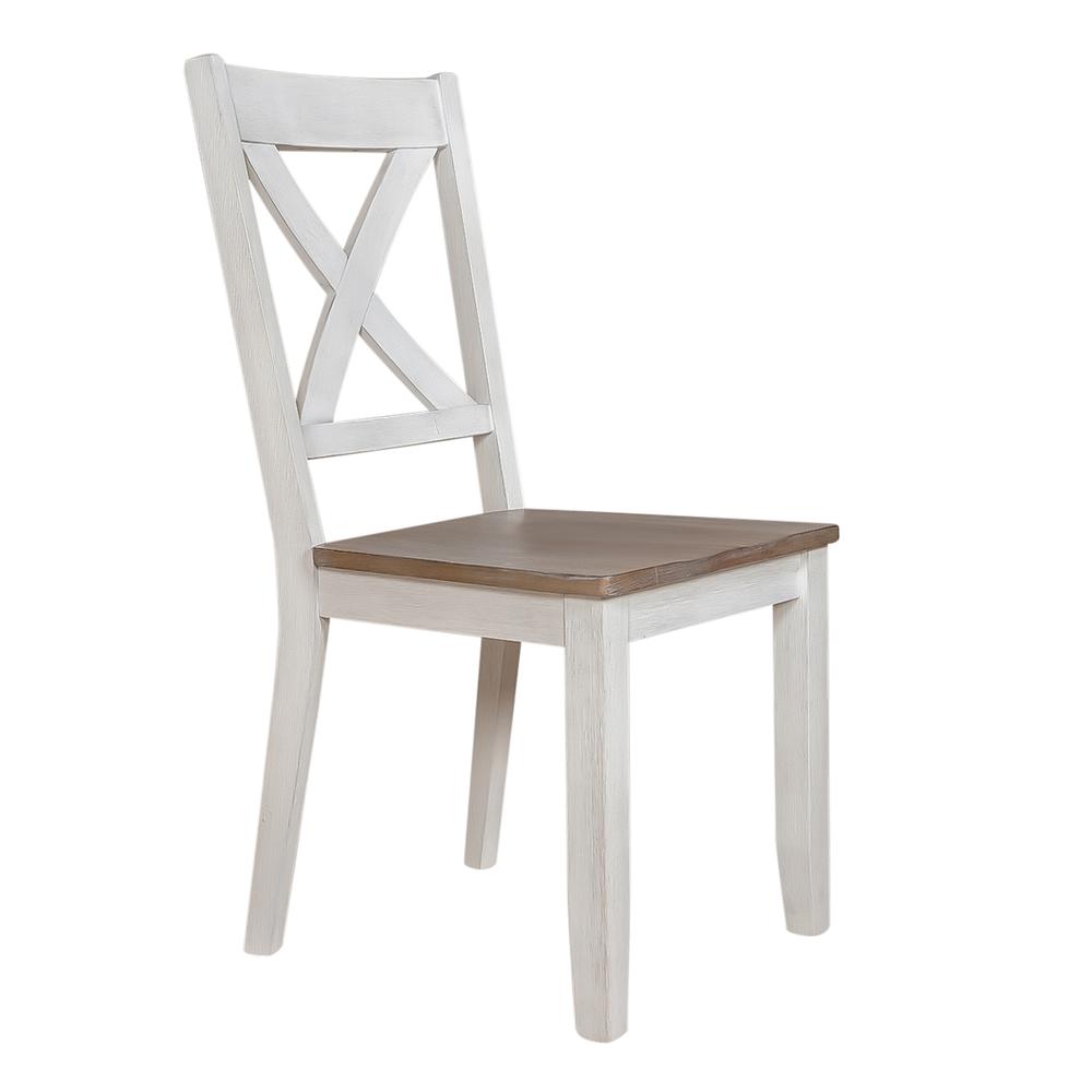 Lakeshore X Back Side Chair- White (RTA) in Wirebrushed White w/ Wood Tone Top. Picture 1