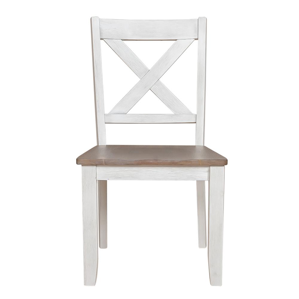 Lakeshore X Back Side Chair- White (RTA) in Wirebrushed White w/ Wood Tone Top. Picture 2