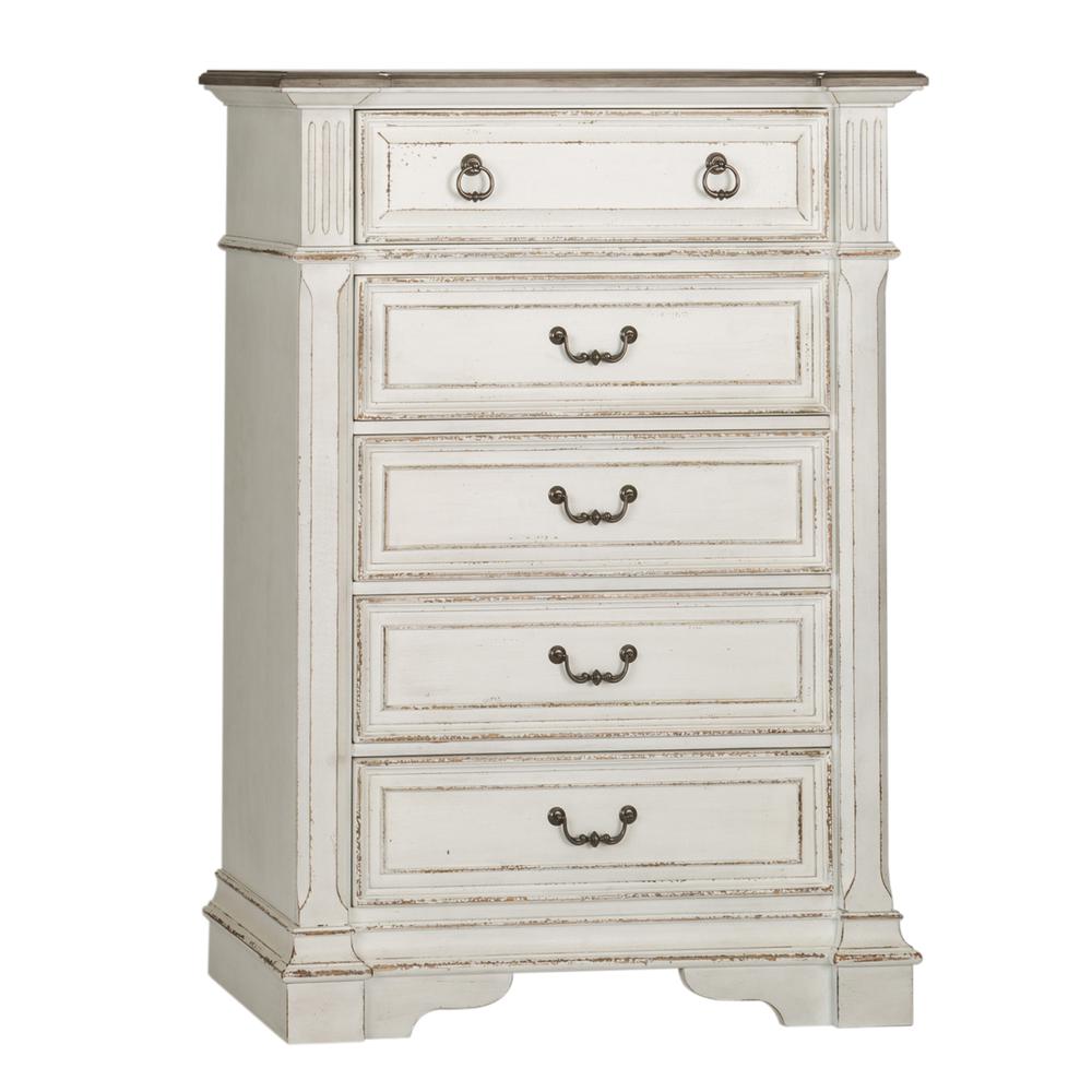 Abbey Park 5 Drawer Chest in Antique White. Picture 1