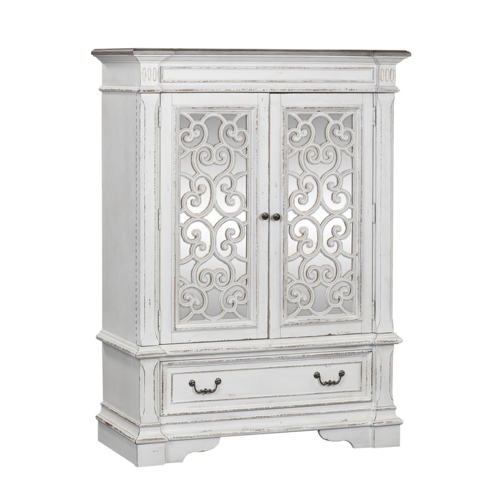 Abbey Park Mirrored Door Chest in Antique White. Picture 1