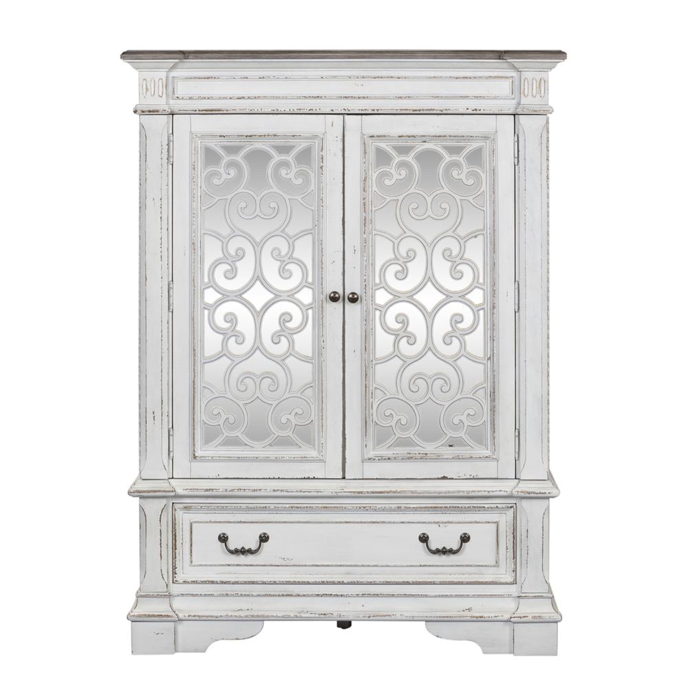 Abbey Park Mirrored Door Chest in Antique White. Picture 2