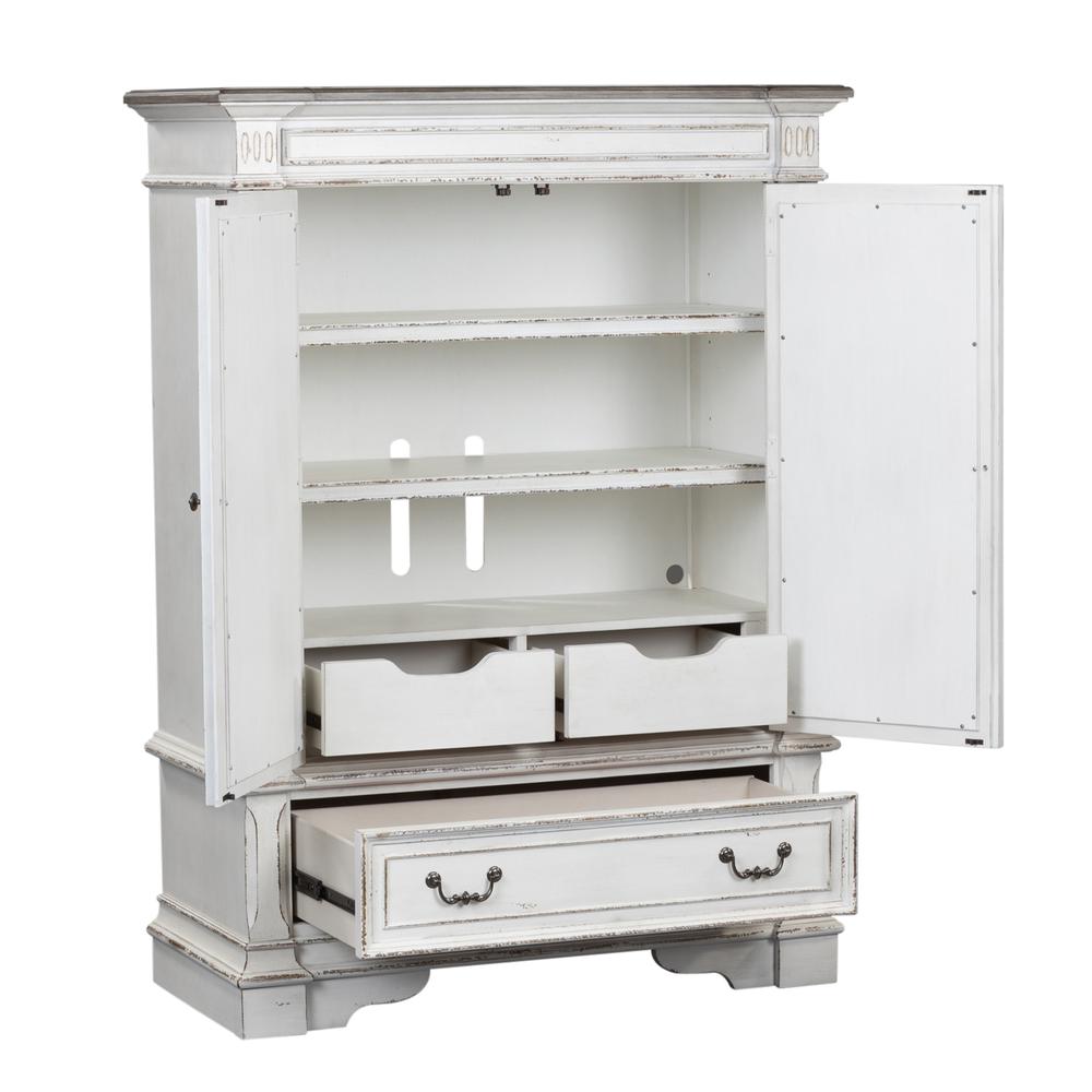 Abbey Park Mirrored Door Chest in Antique White. Picture 6