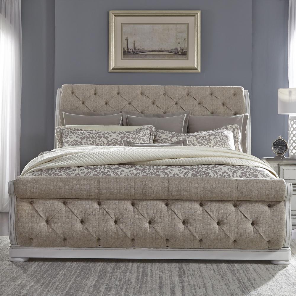 Abbey Park Queen Upholstered Sleigh Bed in Antique White. Picture 3