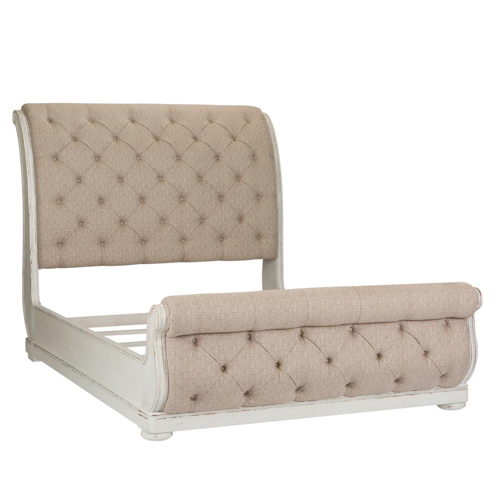 Abbey Park Queen Upholstered Sleigh Bed in Antique White. Picture 1