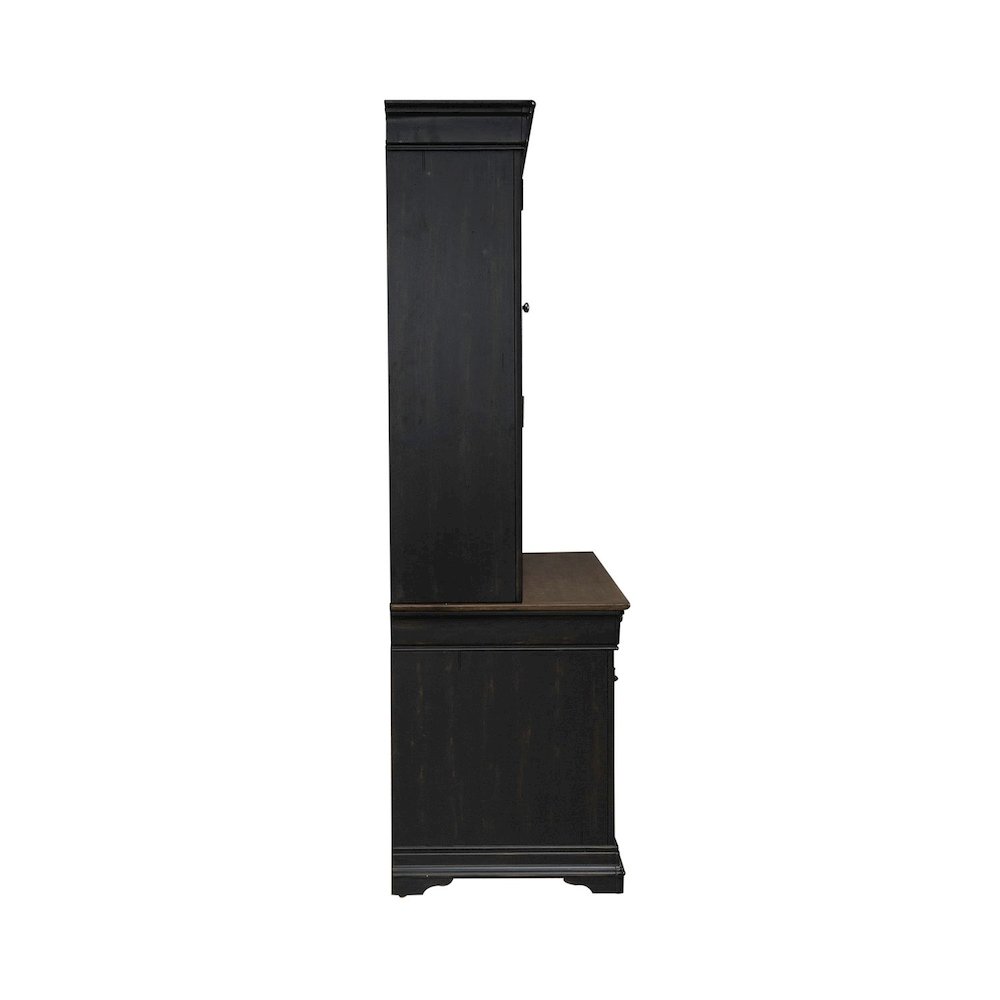 Meritage Credenza & Hutch Home Office Desk Set-Aged Charcoal, Rub Thru & Caramel. Picture 2