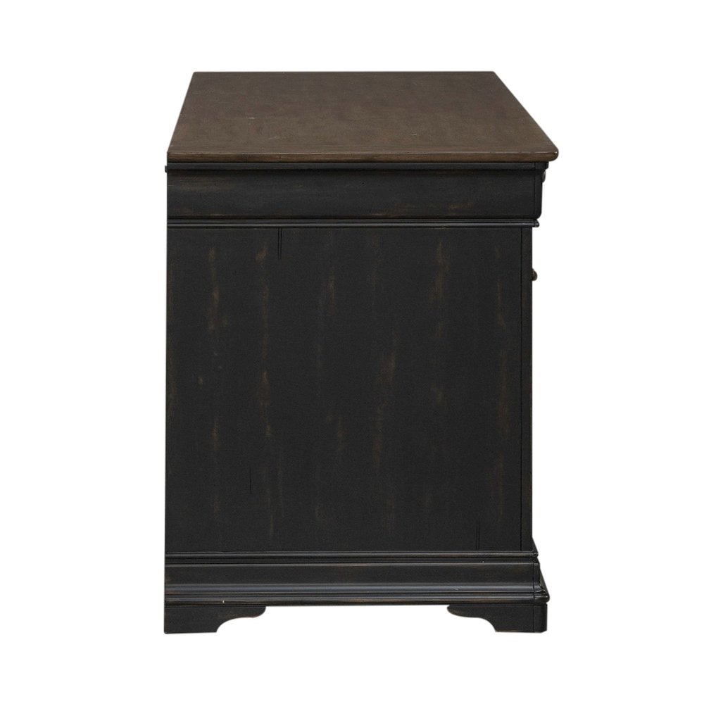 Credenza Desk for Home Office - Aged Charcoal, Rub Thru & Caramel. Picture 2