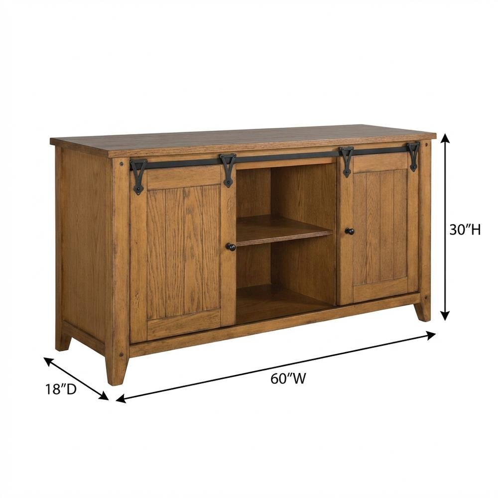 Rustic Oak TV Console with Solid and Manufactured Wood Construction. Picture 7