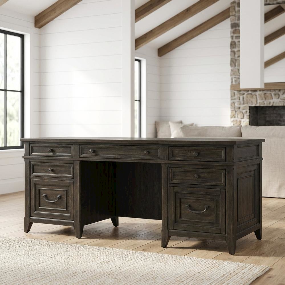 Elegant White Oak Veneer Credenza in Rubberwood Solids for Office Storage. Picture 2