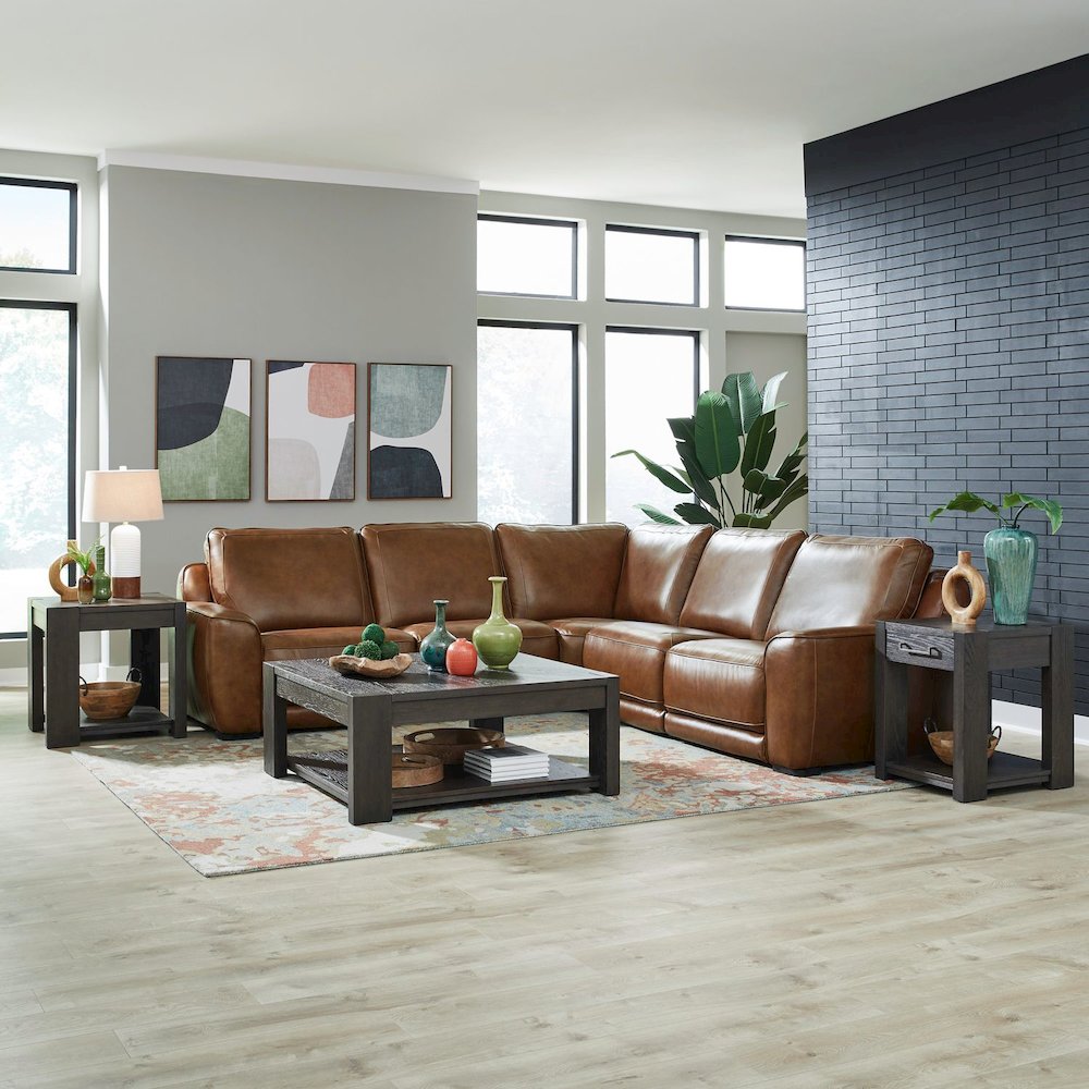 Blake Power Reclining 5 Piece Sectional Sofa- Venetian Honey Leather. Picture 3