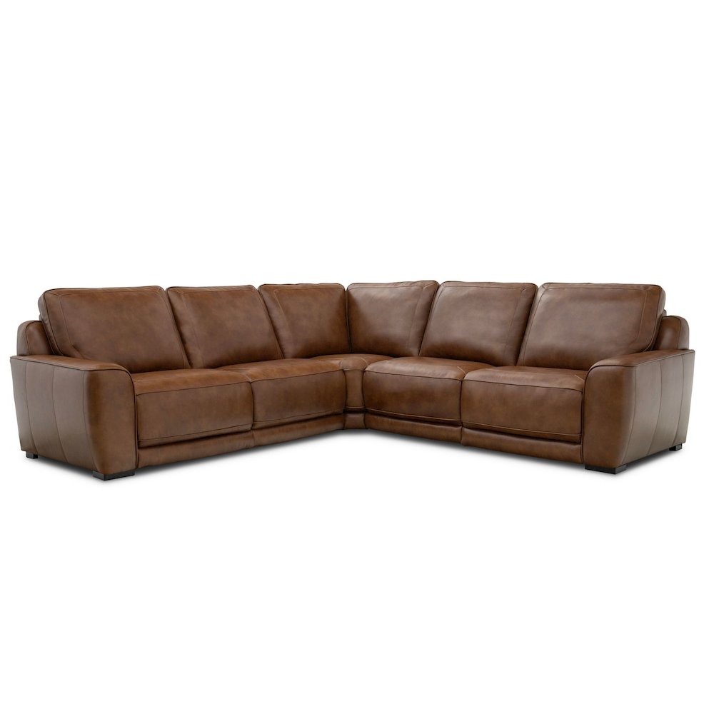 Blake Power Reclining 5 Piece Sectional Sofa- Venetian Honey Leather. Picture 1