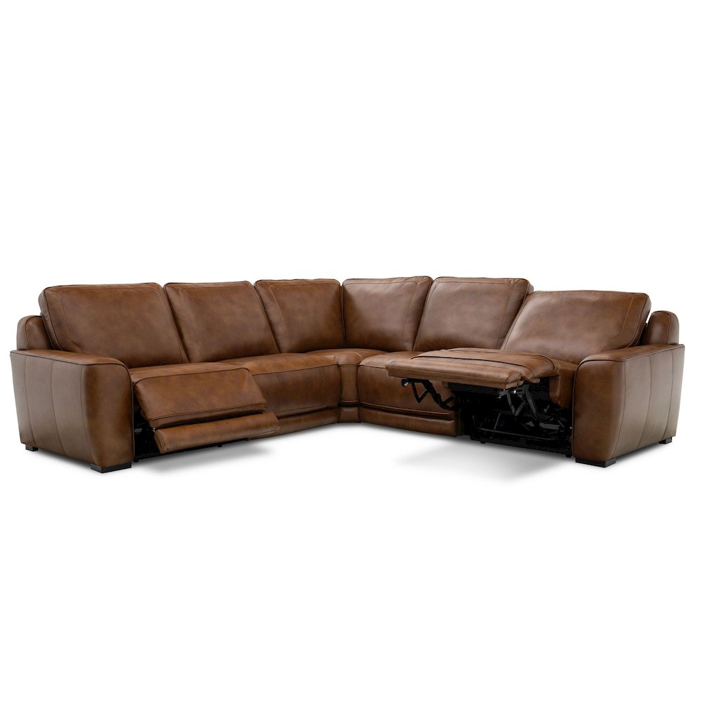 Blake Power Reclining 5 Piece Sectional Sofa- Venetian Honey Leather. Picture 4