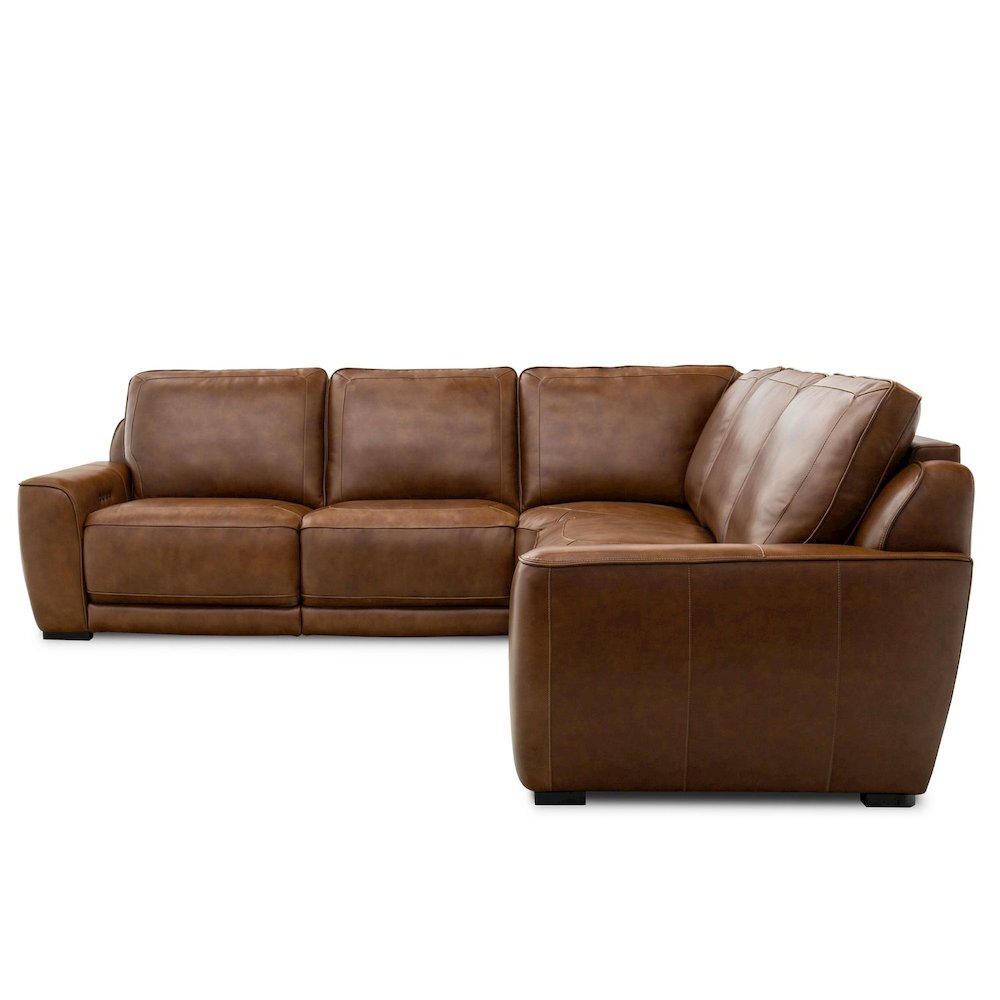 Blake Power Reclining 5 Piece Sectional Sofa- Venetian Honey Leather. Picture 5