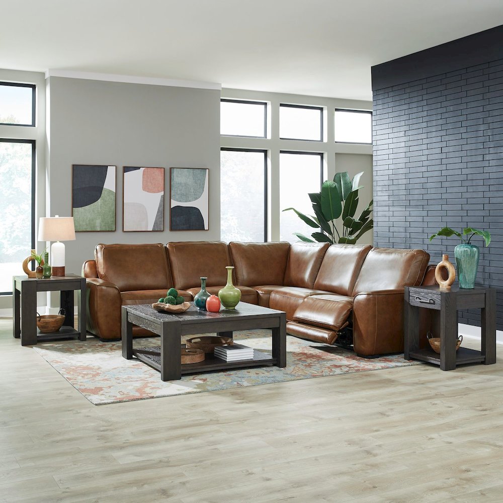 Blake Power Reclining 5 Piece Sectional Sofa- Venetian Honey Leather. Picture 2
