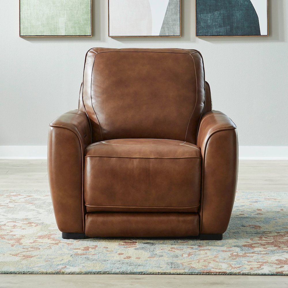 Blake Zero Wall Power Recline Set with Sofa & Loveseat - Venetian Honey Leather. Picture 3