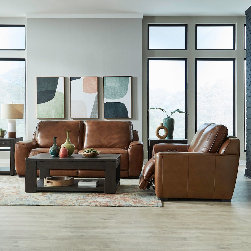 Blake Zero Wall Power Recline Set with Sofa & Loveseat - Venetian Honey Leather. Picture 1