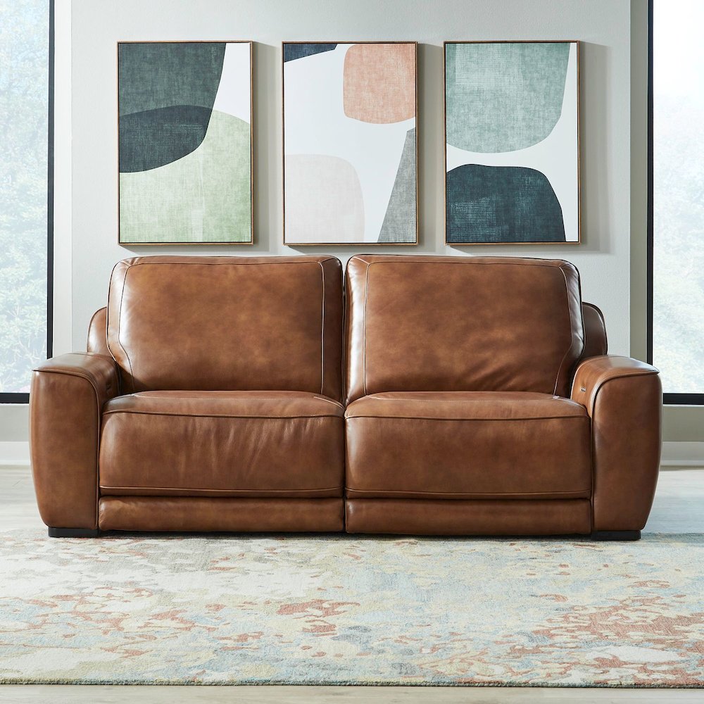 Blake Power Recline Set with Sofa, Loveseat & Recliner - Venetian Honey Leather. Picture 3