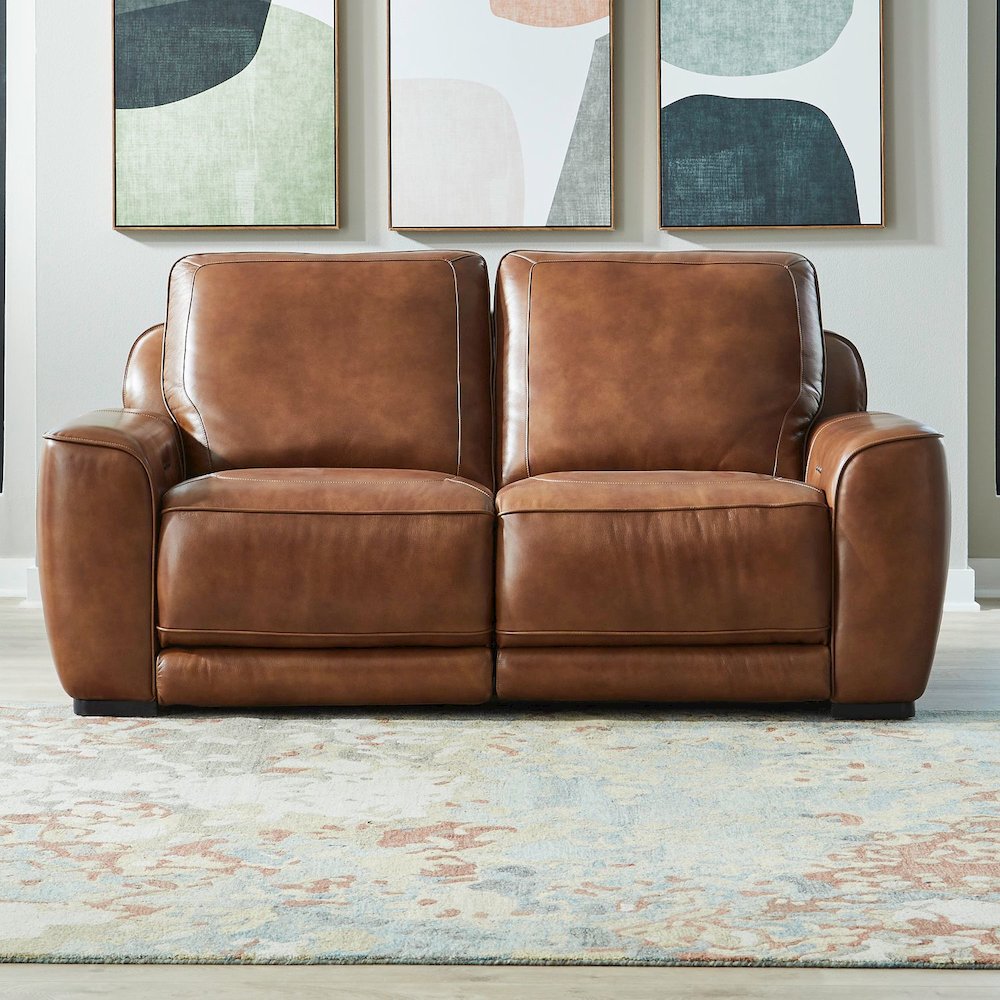 Blake Power Recline Set with Sofa, Loveseat & Recliner - Venetian Honey Leather. Picture 5