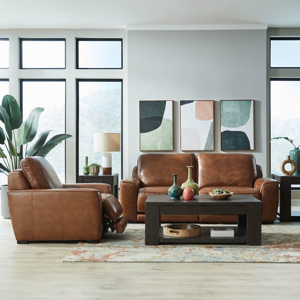 Blake Zero Wall Power Recline Set with Sofa & Recliner - Venetian Honey Leather. Picture 1
