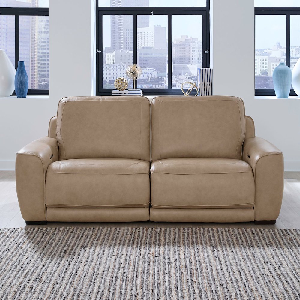 Blake Power Reclining Sofa - Sophia Oatmeal Leather. Picture 1