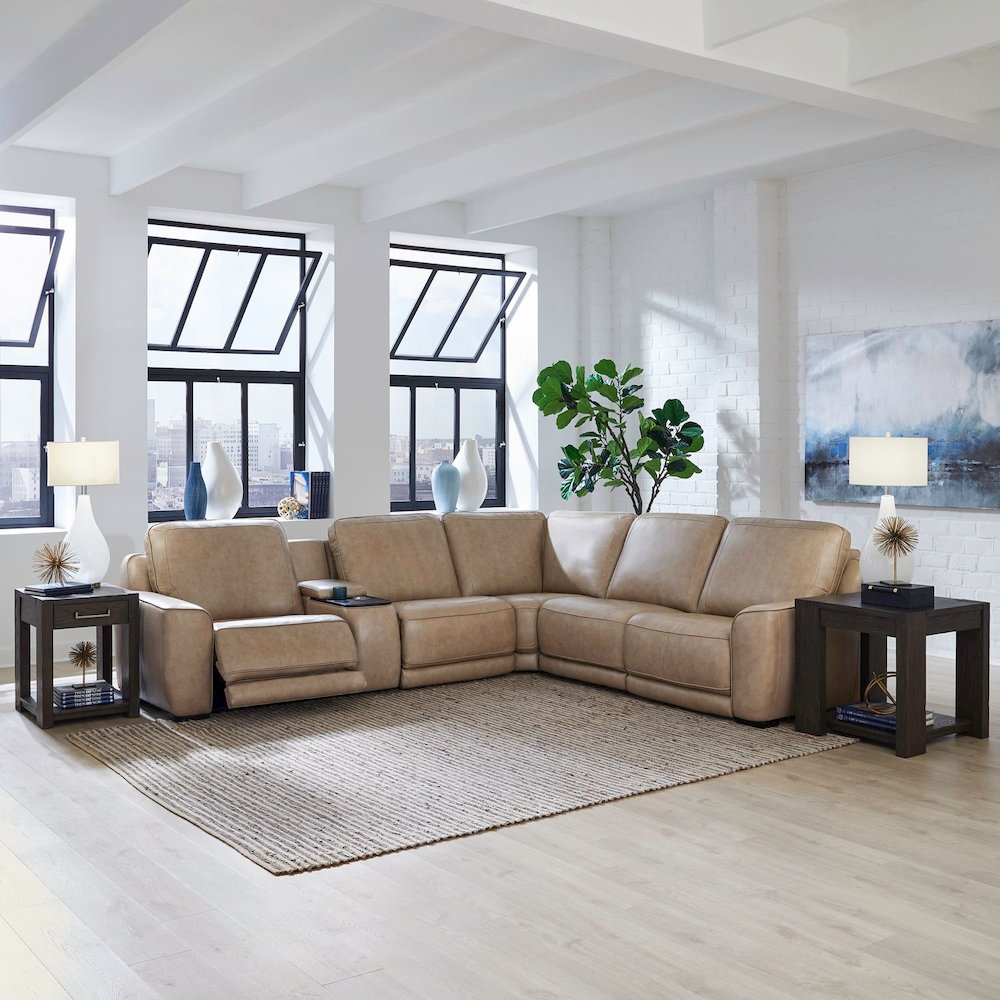 Blake Power Reclining 6 Piece Sectional Sofa - Sophia Oatmeal Leather. Picture 2