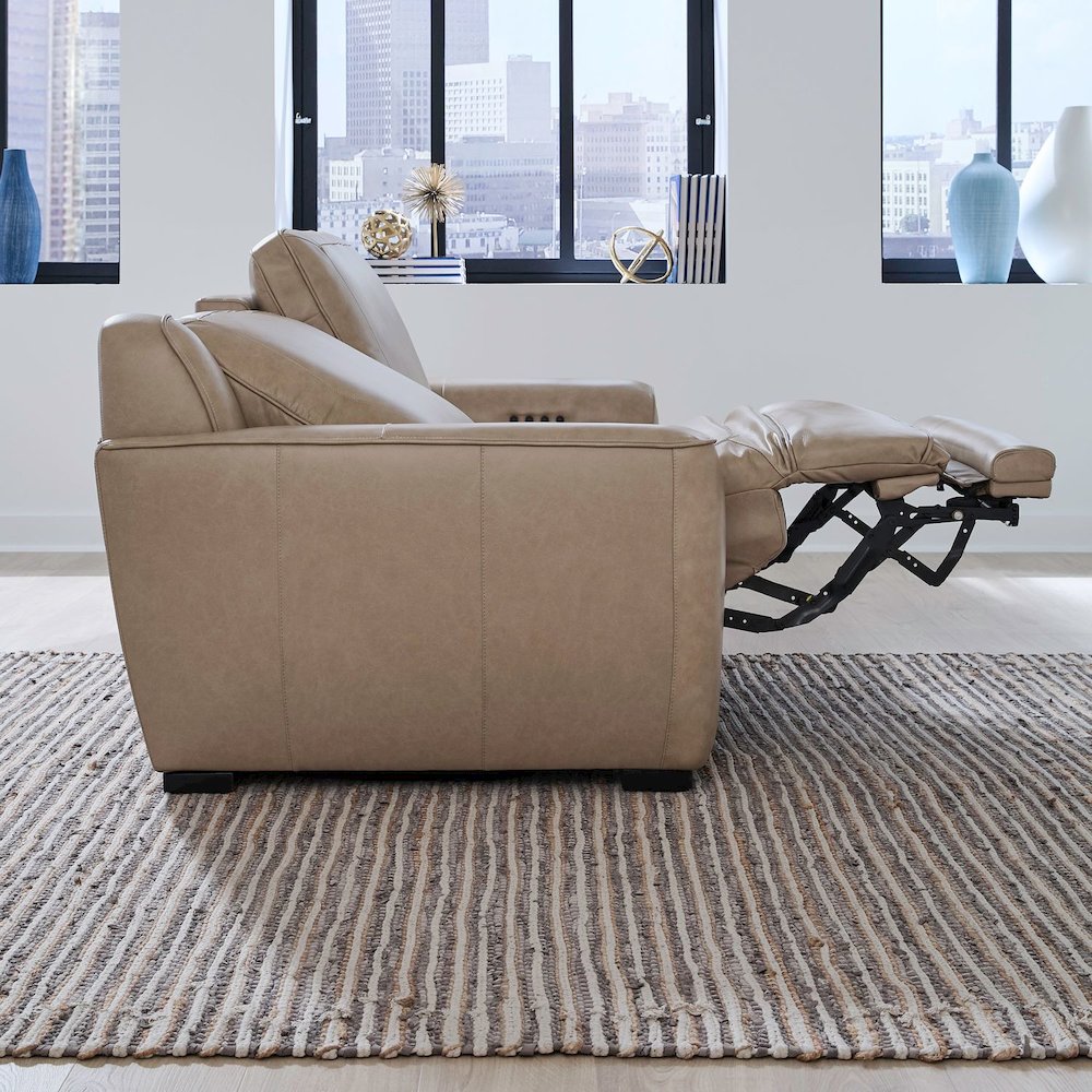 Blake Zero Wall Power Recline Set with Sofa & Loveseat - Sophia Oatmeal Leather. Picture 5