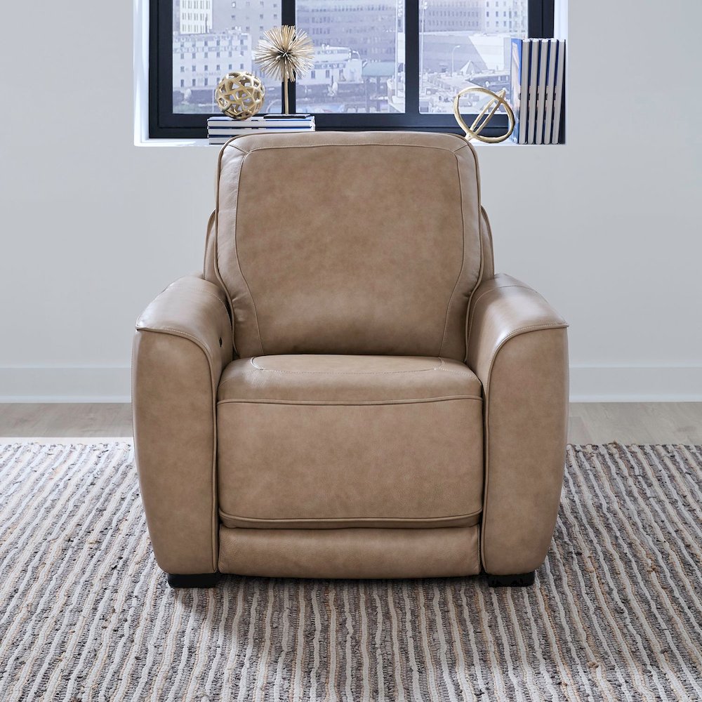 Blake Power Recline Set with Sofa, Loveseat & Recliner - Sophia Oatmeal Leather. Picture 6