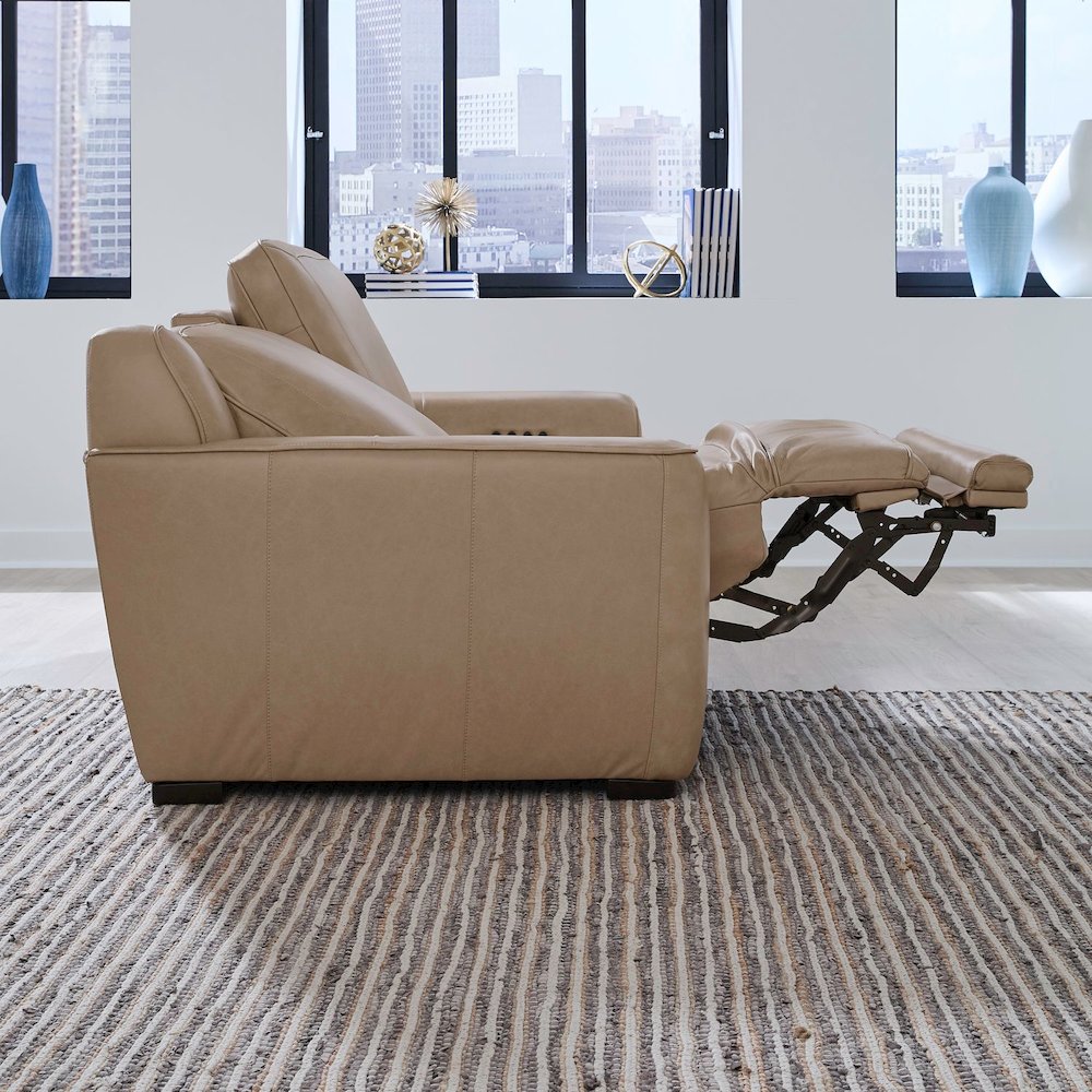 Blake Power Recline Set with Sofa, Loveseat & Recliner - Sophia Oatmeal Leather. Picture 5
