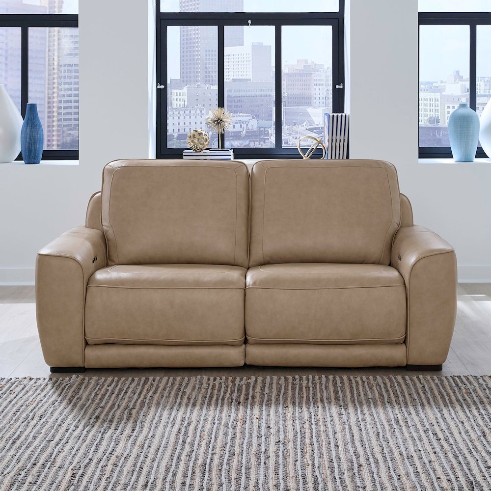 Blake Power Recline Set with Sofa, Loveseat & Recliner - Sophia Oatmeal Leather. Picture 4