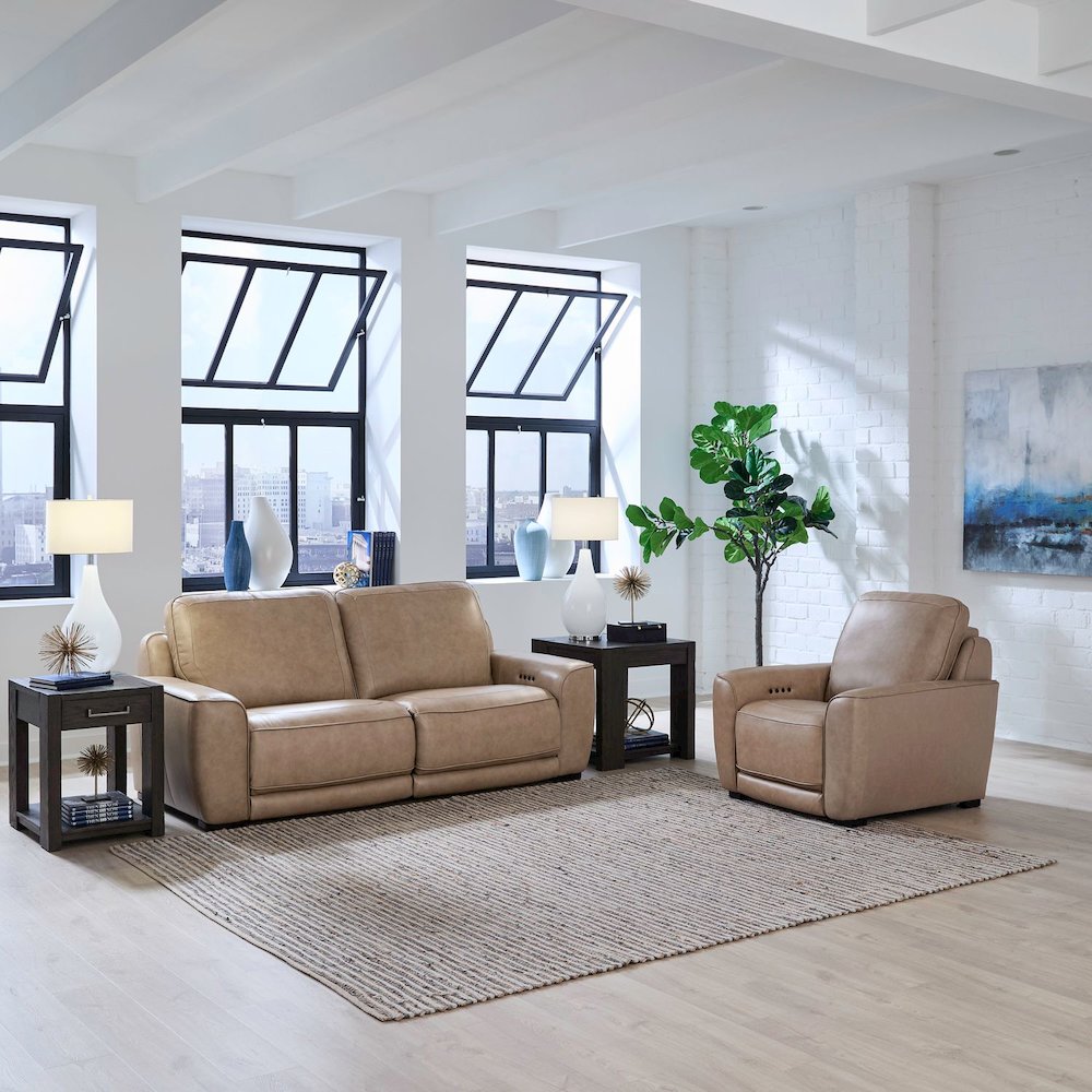 Blake Zero Wall Power Recline Set with Sofa & Recliner - Sophia Oatmeal Leather. Picture 1
