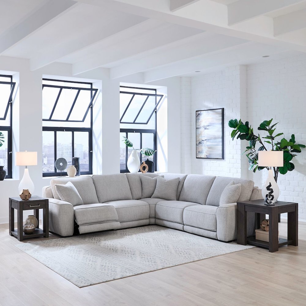 Blake Power Reclining 5 Piece Sectional Sofa - Estero Smoke Fabric. Picture 2