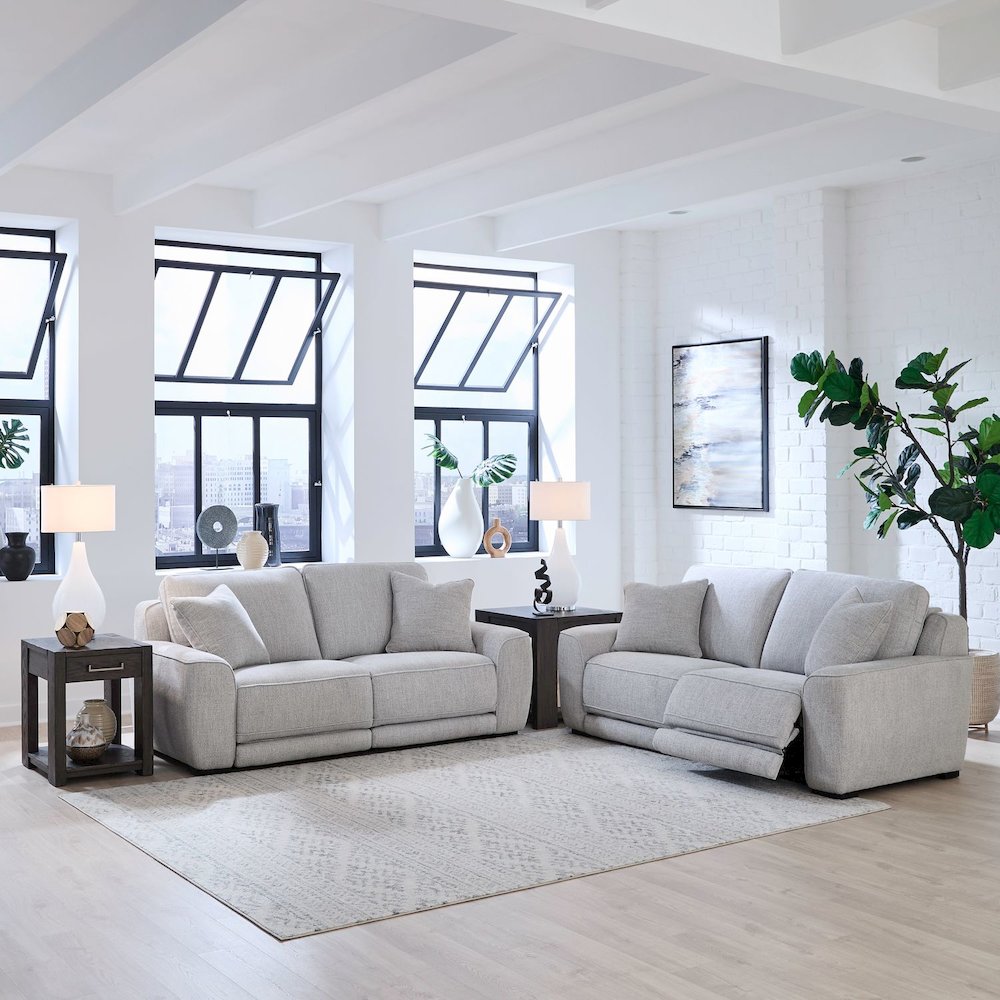Blake Power Recline Set with Sofa & Loveseat Fabric - Estero Smoke Fabric. Picture 1
