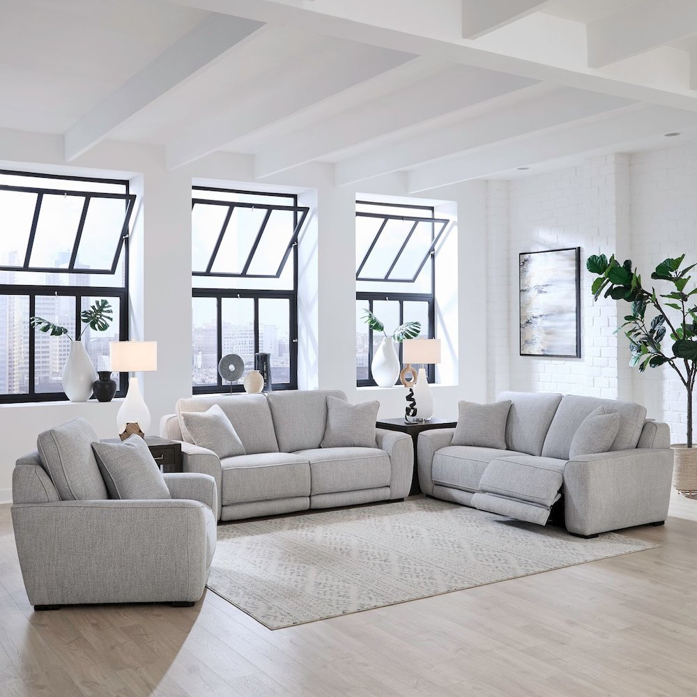 Blake Power Recline Set with Sofa, Loveseat & Recliner - Estero Smoke Fabric. Picture 1