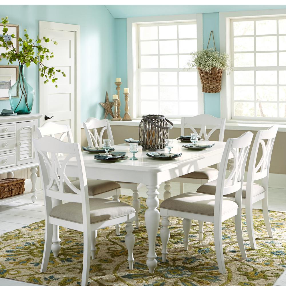 Summer House 7 Piece Rectangular Table Set in Oyster White. Picture 3