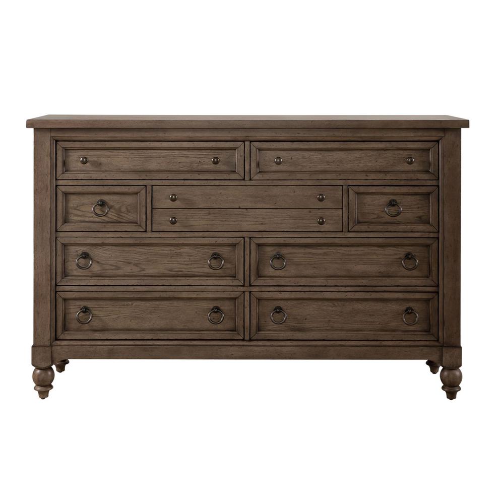 Americana Farmhouse 9 Drawer Dresser, Black in Dusty Taupe. Picture 1