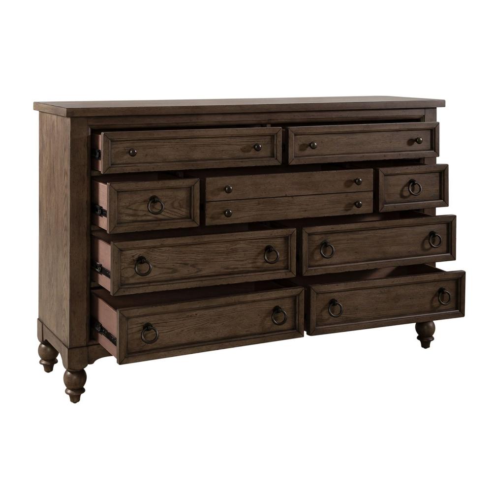 Americana Farmhouse 9 Drawer Dresser, Black in Dusty Taupe. Picture 5