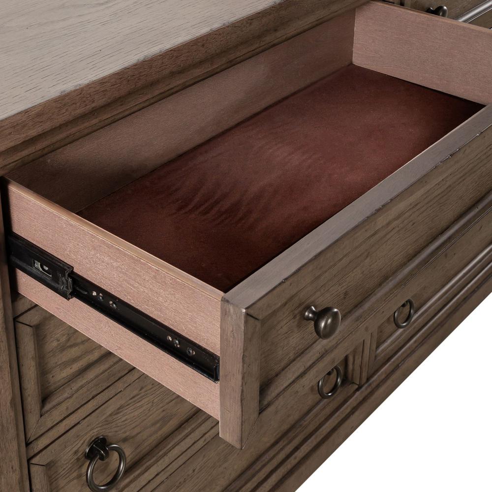 Americana Farmhouse 9 Drawer Dresser, Black in Dusty Taupe. Picture 6