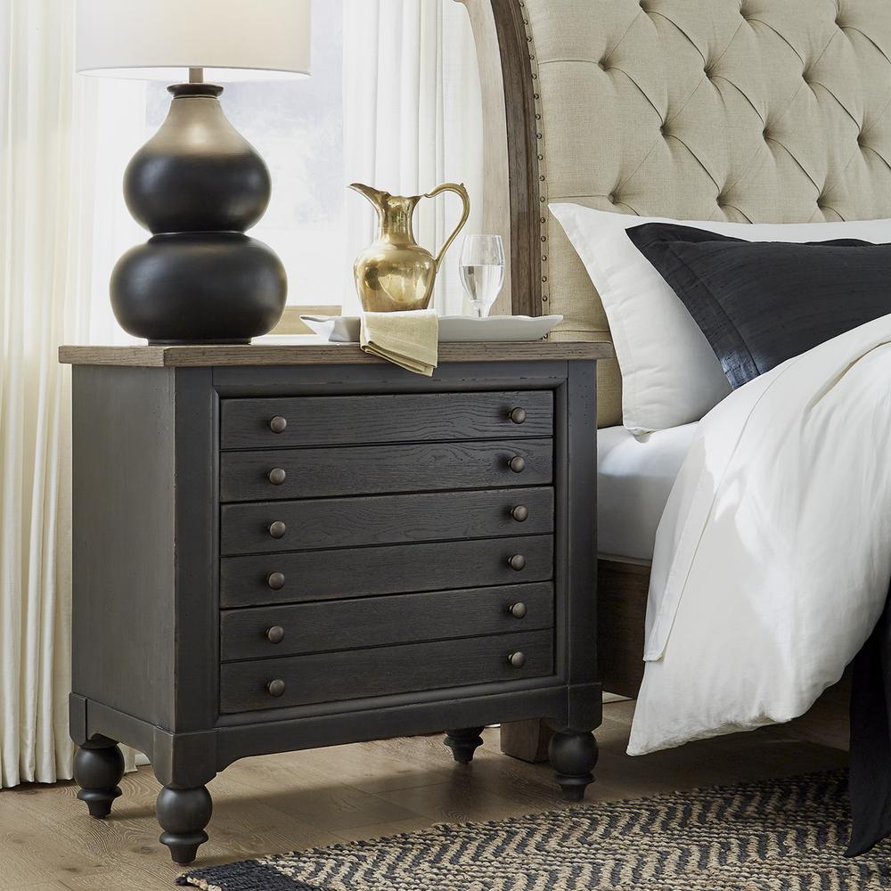 Bedside Chest w/ Charging Station - Black Traditional in Dusty Taupe 3 Drawers. Picture 3