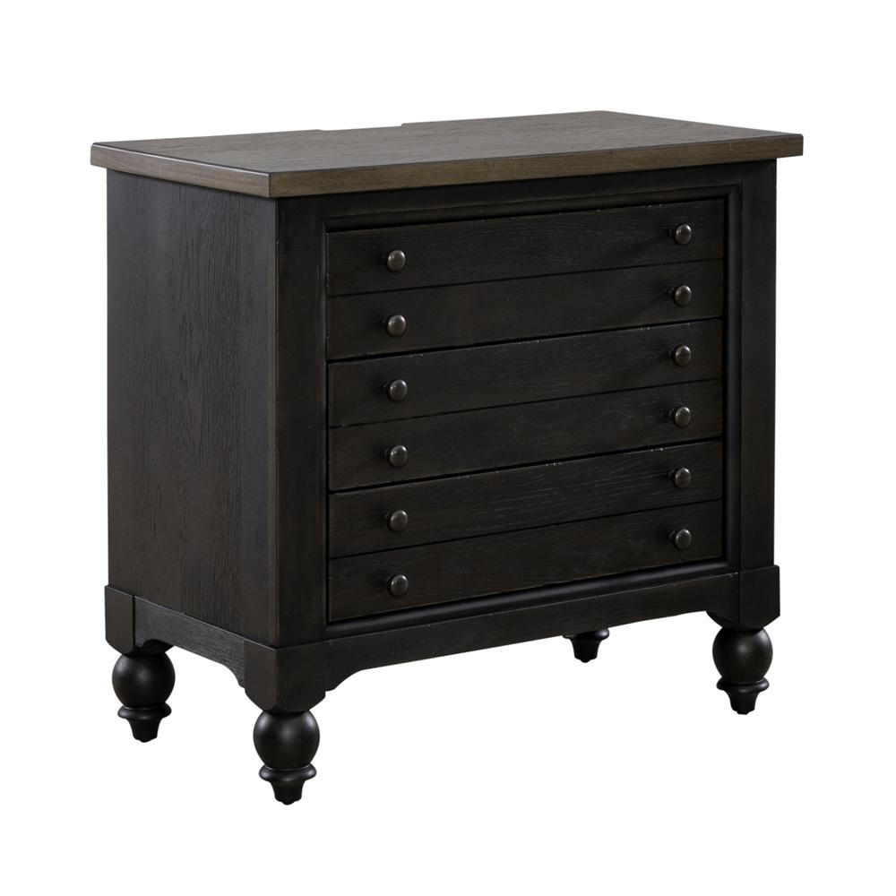 Bedside Chest w/ Charging Station - Black Traditional in Dusty Taupe 3 Drawers. Picture 2
