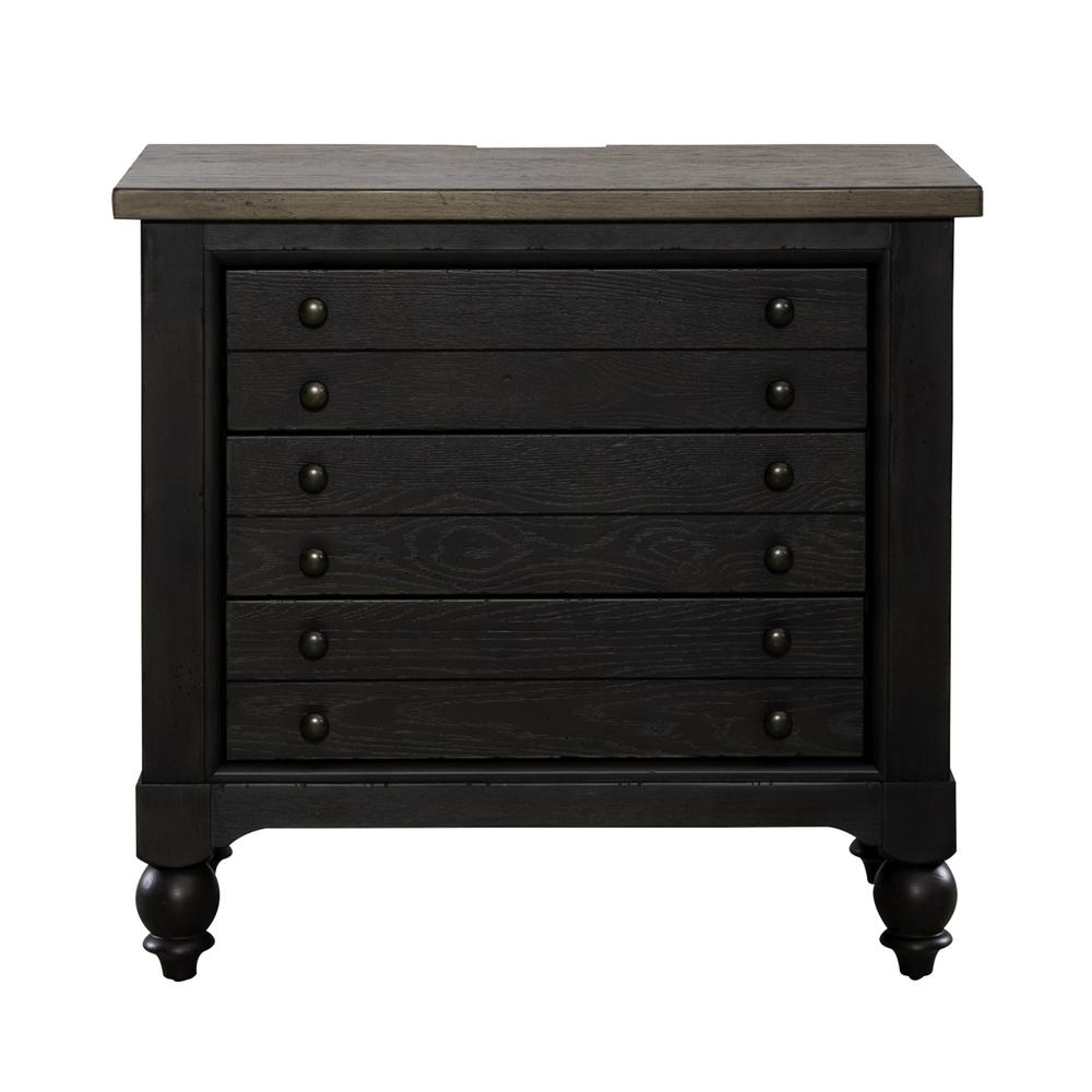 Bedside Chest w/ Charging Station - Black Traditional in Dusty Taupe 3 Drawers. Picture 4