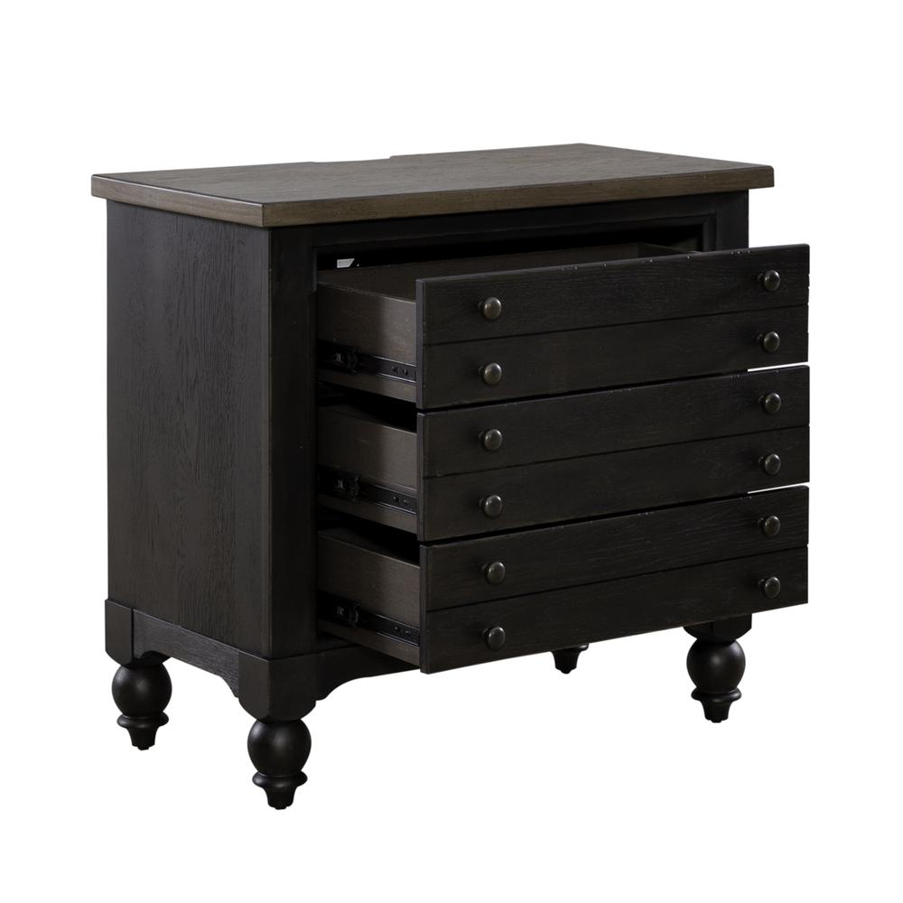 Bedside Chest w/ Charging Station - Black Traditional in Dusty Taupe 3 Drawers. Picture 1