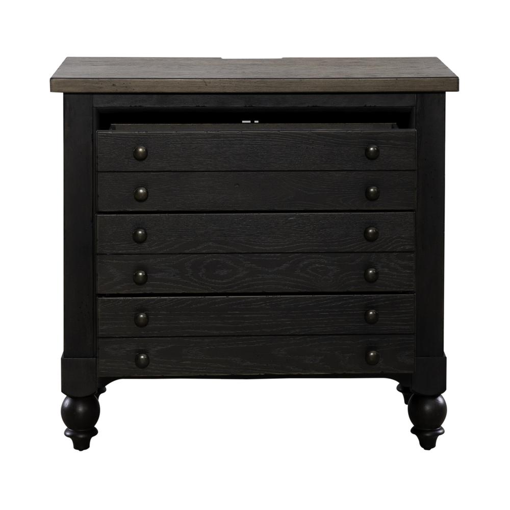 Bedside Chest w/ Charging Station - Black Traditional in Dusty Taupe 3 Drawers. Picture 8