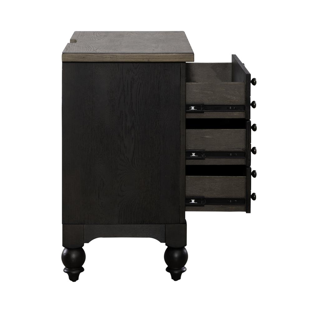 Bedside Chest w/ Charging Station - Black Traditional in Dusty Taupe 3 Drawers. Picture 9