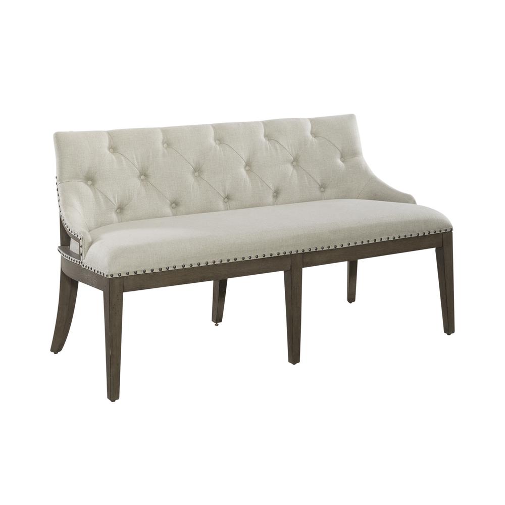 Americana Farmhouse Upholstered Shelter Dining Bench in Dusty Taupe. Picture 1