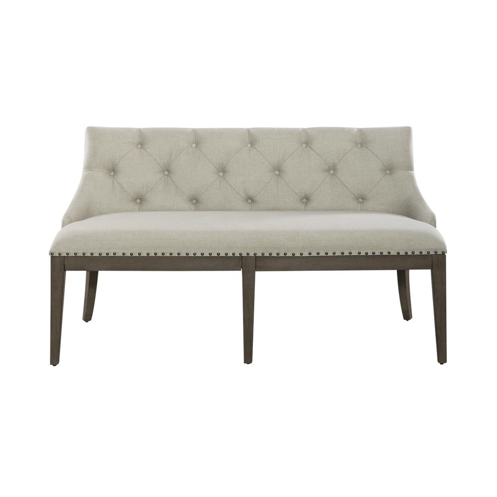 Americana Farmhouse Upholstered Shelter Dining Bench in Dusty Taupe. Picture 3