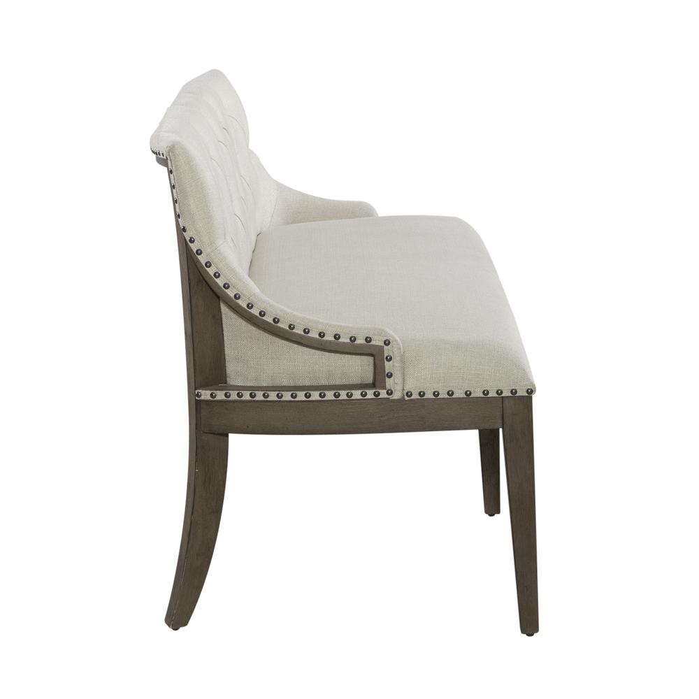 Americana Farmhouse Upholstered Shelter Dining Bench in Dusty Taupe. Picture 4