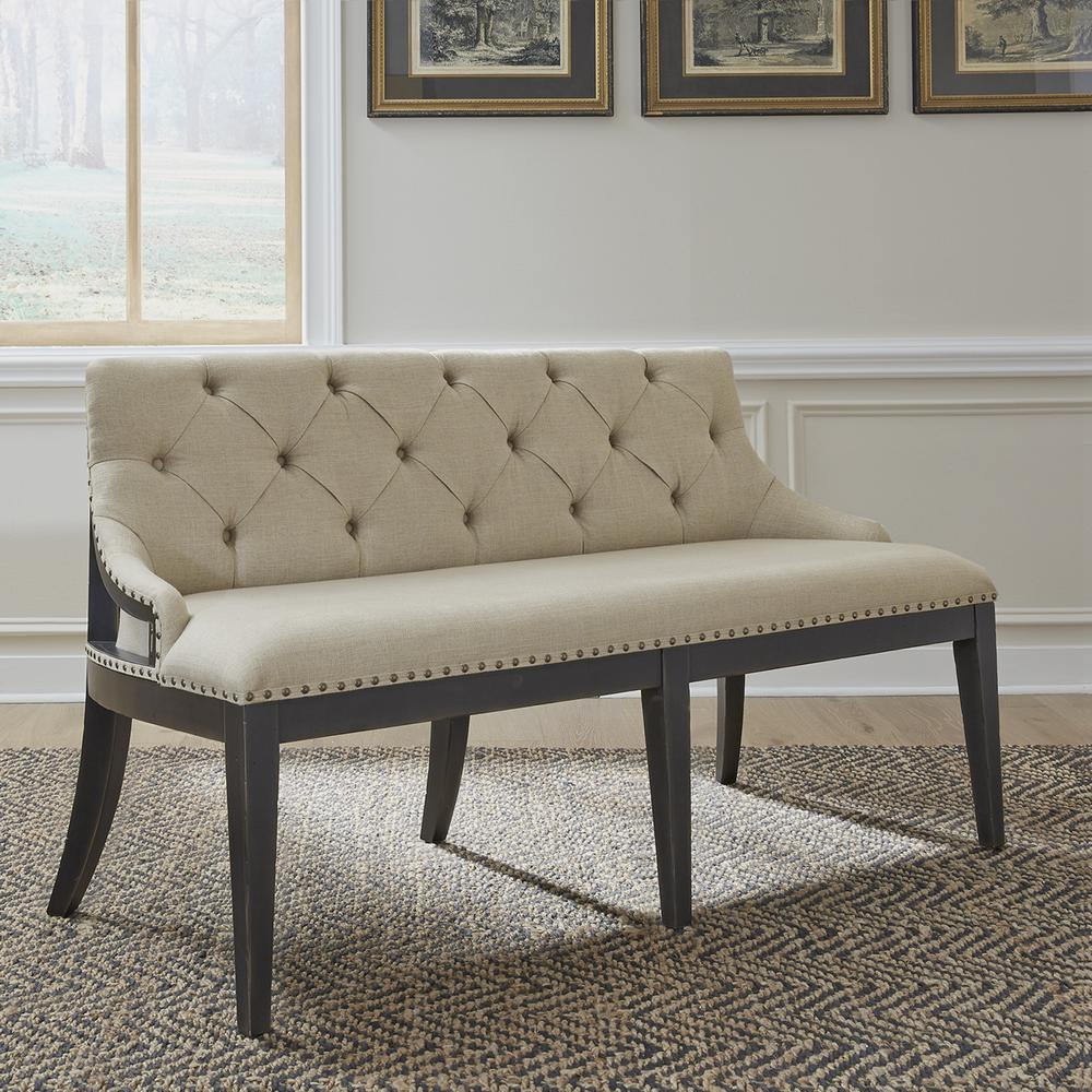 Americana Farmhouse Upholstered Shelter Dining Bench in Dusty Taupe. Picture 14