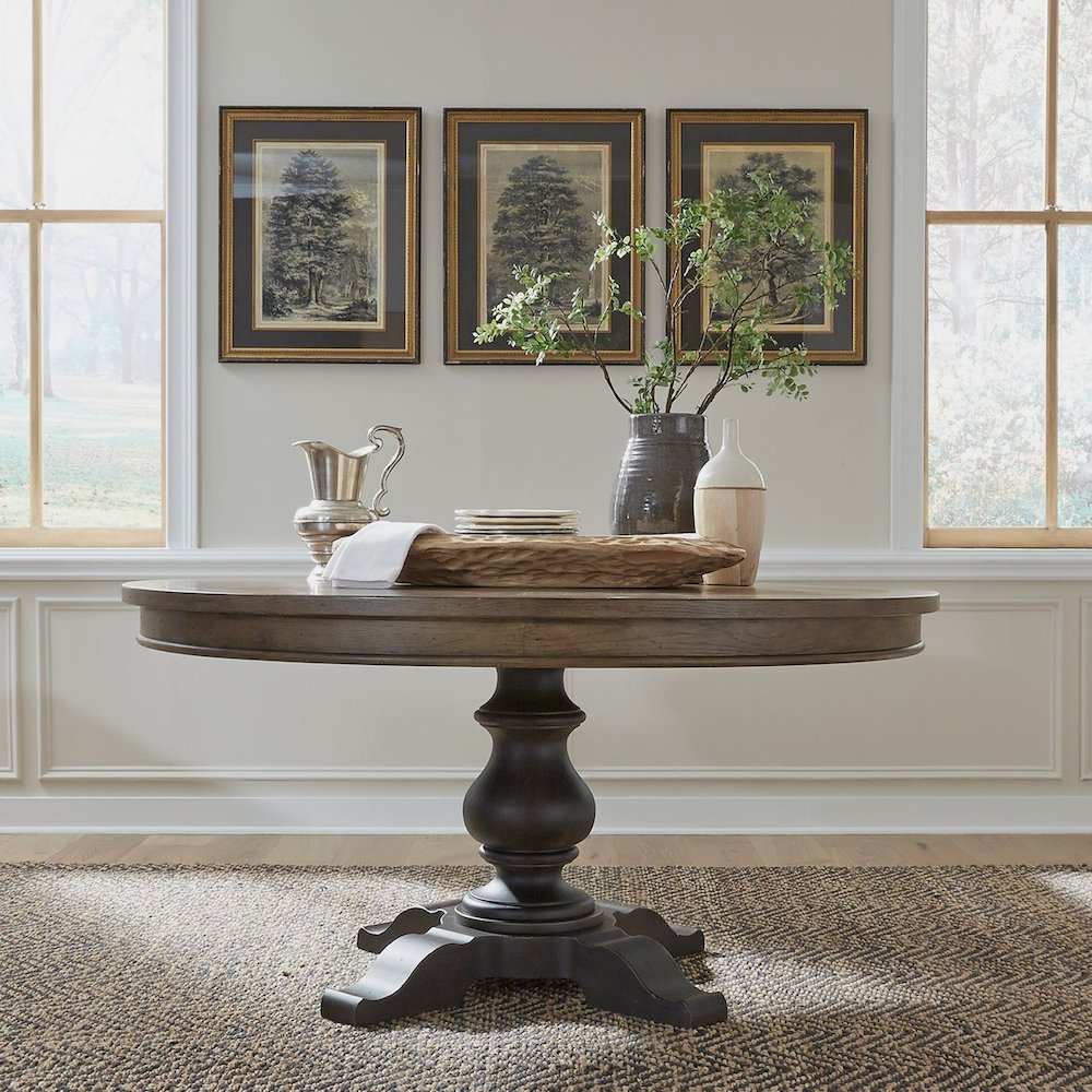 Opt Pedestal Table in Poplar & Rubberwood Solids w/ White Oak Veneers. Picture 1